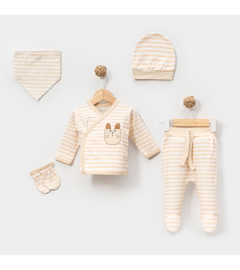 ERKEK 0-3 AY KAPLANLI ÇİZGİLİ 5Lİ SET