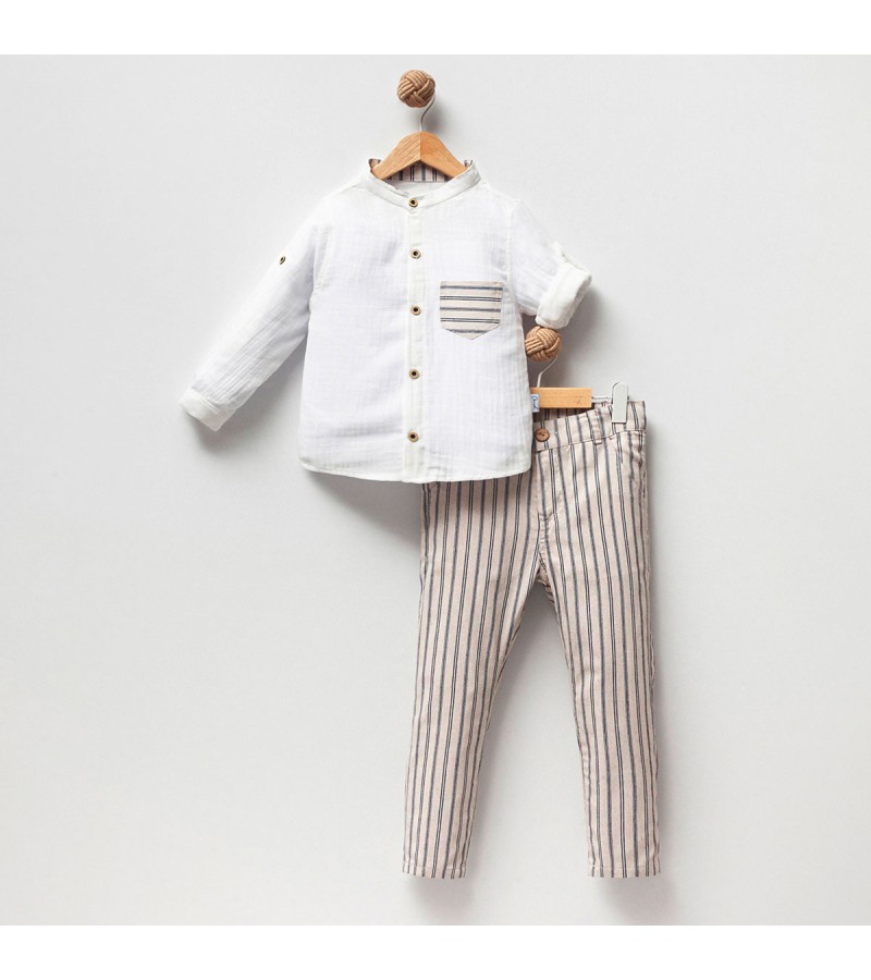 ERKEK ÇİZGİLİ KETEN 2Lİ TAKIM