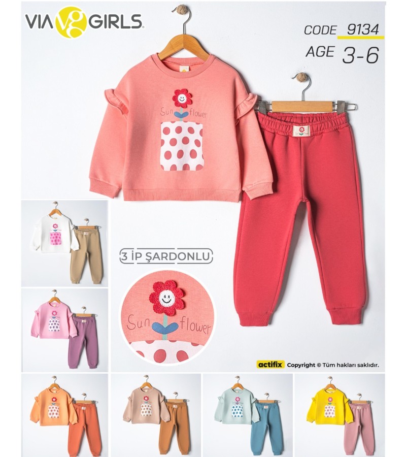 KIZ 3 İPLİK ŞARDONLU FLOWER SUN TAKIM