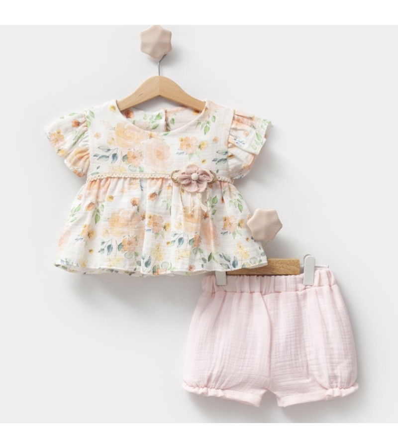 KIZ ÇİÇEK DESENLİ MÜSLİN TAKIM