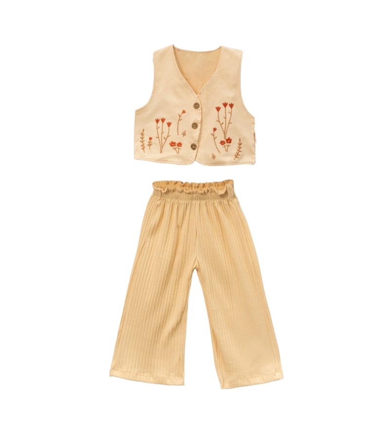 KIZ ÇİÇEK NAKIŞLI İKİLİ TAKIM