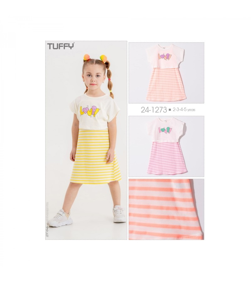 KIZ LOVE ÇİZGİLİ ELBİSE