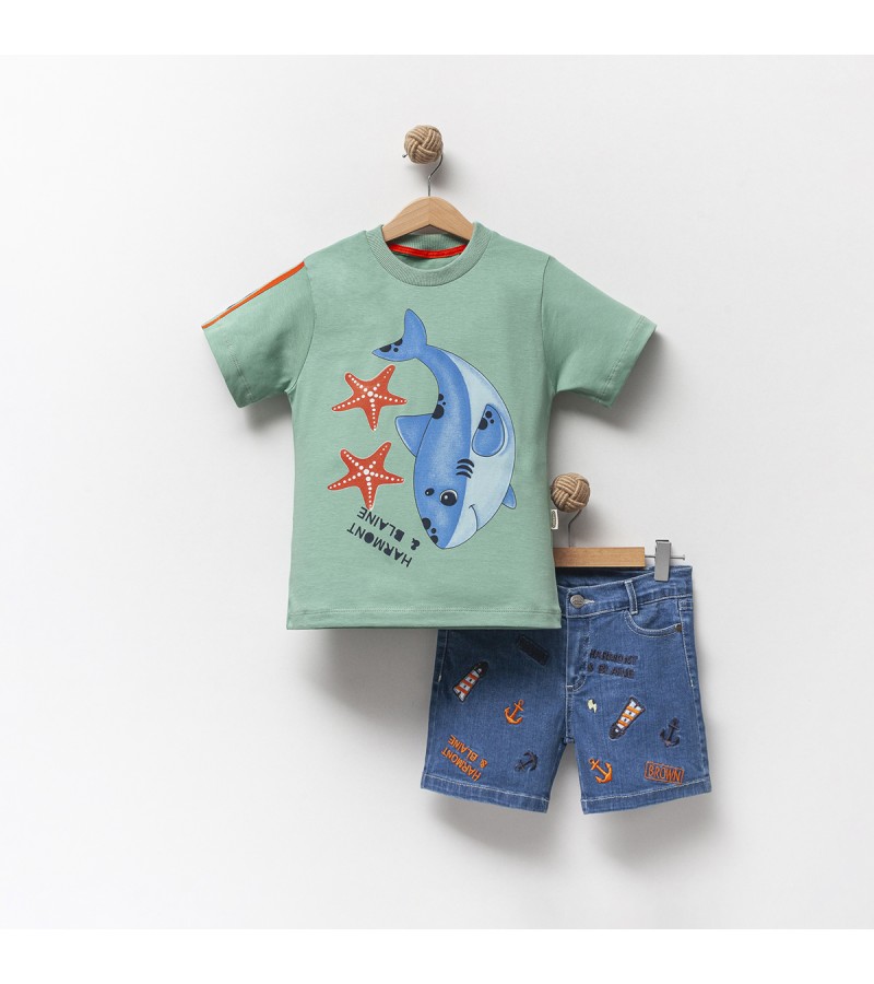 ERKEK  NAKIŞLI KOT ŞORTLU TAKIM