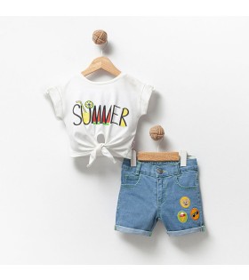 KIZ TSHIRT NAKIŞLI ŞORT TAKIM
